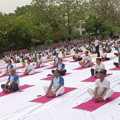 A sea of mats at our International Day of Yoga event in Delhi. Hundreds gathered to practice Baddha Konasana (Butterfly Pose) together, creating a powerful collective energy.
