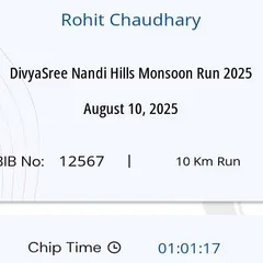 My race bib and chip time for the 10km Nandi Hills run. Every competition provides valuable data to refine my training strategies for myself and my clients.