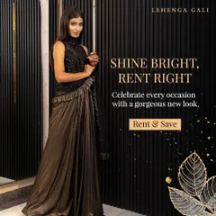 Shine bright, rent right. This metallic bronze and black drape saree is a glamorous and unique piece for a cocktail night or reception.