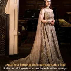 Make your entrance unforgettable with a trail. Brides are adding red carpet-worthy trails to their lehengas for a grand and dramatic walk down the aisle.