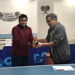Anil Revelia, the runner-up, receiving his well-deserved trophy. The final match was intense, and his performance throughout the league-cum-knockout tournament was outstanding.