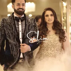 A client looking sharp and confident on his special day. He's wearing a custom-designed velvet tuxedo with intricate tonal embroidery, a piece we created together to be both elegant and memorable for his wedding celebration.