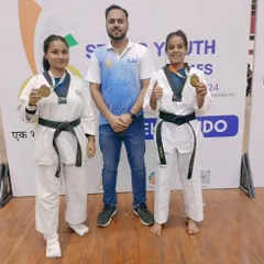 Our senior female athletes showcasing their gold medals at the Stairs Youth National Games. We provide specialized training for elite competitors aiming for national recognition.