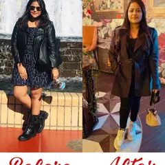 This is what consistency and a little bit of 'zid' (stubbornness) can do. This amazing student's nine month transformation journey makes me so happy and proud. We worked together in my online fitness and yoga classes to achieve this incredible weight loss and inch loss.