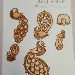 A practice sheet showcasing different styles of peacock motifs. Learning these variations is essential for creating diverse and unique bridal mehendi designs.