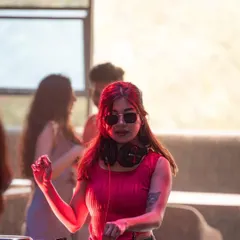 Feeling the music as the sun sets during a noon gig at Lux Bangalore. The natural light and open-air setting create a totally different energy.