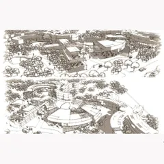 A concept sketch for the BHU institute, illustrating how residential and academic blocks are placed carefully amongst the trees. This approach minimizes our impact on the site and ensures the natural character of the land remains the defining feature of the campus.