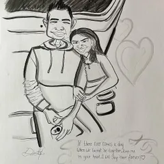 This piece captures a tender moment, complete with a heartfelt quote. It's a great example of how we can personalize your caricature to tell your story.