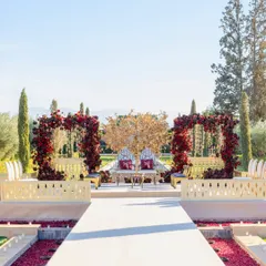 We believe a wedding should be an escape. For this Hindu ceremony, we created a fairytale setting at The Oberoi, Marrakech, with the snow-capped Atlas Mountains as a witness. The aisle was a grand canal, and the mandap featured a regal gold tree, blending Indian tradition with Moroccan splendor.