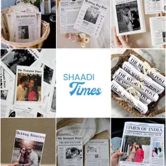 For a fun and unique twist, consider a newspaper-style wedding program or 'Shaadi Times'. It's a creative way to share your story, the event itinerary, and fun facts with your guests. (Concept inspiration).