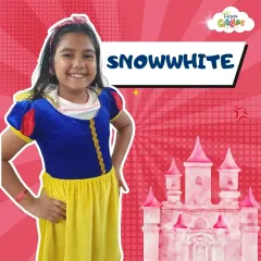 A magical moment in our Character Closet. This smiling princess is dressed as Snow White, ready for her fairy tale adventure to begin.