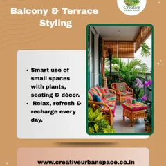 This image highlights my focus on smart styling for small spaces. By combining comfortable rattan seating with a variety of potted plants and bamboo shades, I created a cozy, private nook perfect for relaxing and recharging every day.