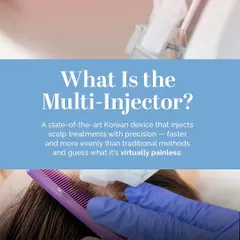My Korean Multi-Injector technology isn't just for the face. It can also be used to deliver PRF, Salmon DNA, and other active ingredients into the scalp to nourish hair follicles, reduce hair fall, and boost natural growth with a faster, virtually painless method.