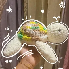 There are no limits to color customization with my turtle plushies. This one was a custom order with kiwi vibes, combining shades of green, yellow, and brown for a unique, summery look.
