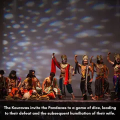 The infamous game of dice is a turning point in the Mahabharata, leading to the humiliation of the Pandavas and Draupadi. Our choreography captures the rising tension and arrogance of the Kauravas, setting the stage for the epic conflict to follow.