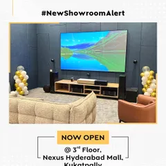 An image from the launch of our new showroom at Nexus Hyderabad Mall. This space features a dedicated home cinema demo room where you can experience immersive sound and stunning 4K visuals firsthand.