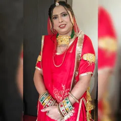 I created this complete Rajasthani look for a client attending a cultural event. The makeup was designed to complement the traditional red attire and heavy gold jewelry, featuring a bold lip and defined eyes.