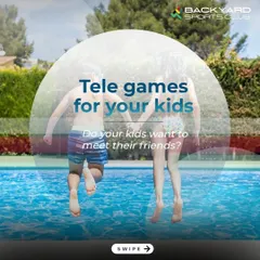 An advertisement promoting our venue for kids' activities and playdates, suggesting poolside games as a great summer option.