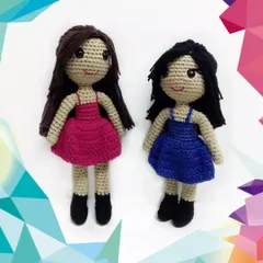 Another view of the matching BFF crochet dolls I created for a custom order. It was so fun to make a set that represents a special friendship.