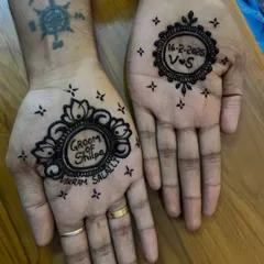 Mehendi for the groom is a wonderful tradition. Here, I've created a simple yet meaningful design featuring the bride's name, the couple's initials, and the wedding date, making it a special part of his celebration too.