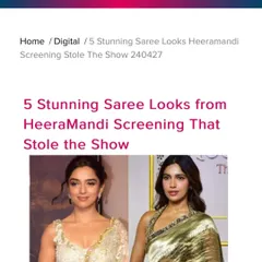 TellyChakkar featured Ahsaas Channa's stunning saree from the Heeramandi screening as one of the looks that "Stole The Show". It's always amazing to see our vision appreciated.