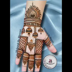 A bold back-hand design featuring prominent jhumka motifs. I've also included a Swastika symbol for good luck, making this a great choice for festive occasions.