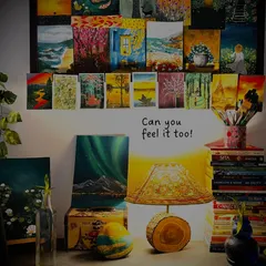"Can you feel it too?" A quiet morning at the studio, filled with calm energy and the stories held within each painting on the wall.