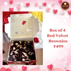 My Red Velvet Brownies are a Valentine's special. This box of four features a rich red velvet base with a decadent cream cheese swirl.