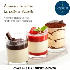 I offer a range of Western desserts served in elegant glass cups. This selection includes a strawberry mousse, a chocolate pudding, and a classic tiramisu, catering to diverse tastes.