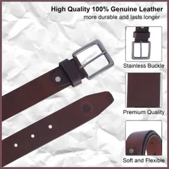 We design powerful infographics that sell. This image for a men's leather belt highlights key features like genuine leather, a stainless buckle, and premium quality, giving customers all the information they need to make a purchase.