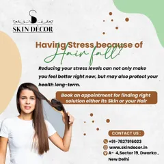 The link between stress and hair fall is undeniable. This graphic illustrates the cycle where worrying about hair loss can increase stress, making the problem worse. I always discuss lifestyle factors like exercise and stress management as part of a holistic hair treatment plan.