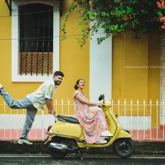 The colorful streets of Pondicherry's French Quarter provide a playful and unique backdrop for a pre-wedding shoot. We can explore the city to find the most interesting spots.