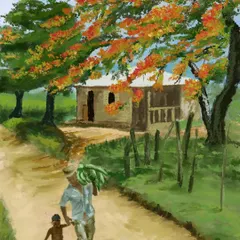 The simple, profound bond between a father and son. I create custom family portraits that focus on emotion and connection, set against beautiful, soft-painted landscapes that add to the story.