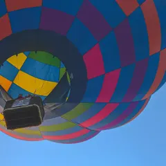A unique perspective from the Taj Balloon Festival in Agra. This abstract shot focuses on the vibrant colors and geometric patterns of the balloon.
