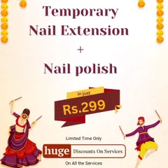 A limited-time Navratri offer for temporary nail extensions. A quick and easy way to get festive nails.