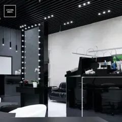 This makeup studio is illuminated with our Blade XL downlights and classic vanity mirror lights. The high-CRI lighting is essential here, providing true-to-life color rendering so that makeup artists can work with precision and clients see the actual results.