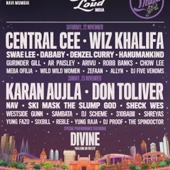 The full lineup for Rolling Loud India, placing me alongside global hip-hop giants like Wiz Khalifa, Central Cee, and Don Toliver. It shows the caliber of events I'm a part of.