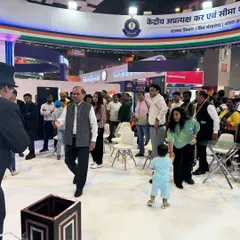 Engaging with the crowd at a large exhibition at Pragati Maidan. Performing at public events like this allows me to share magic with thousands of people from all walks of life.