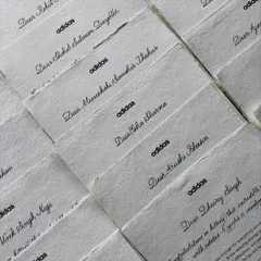 A throwback to a thoughtful project for Adidas India, honoring team members hitting incredible milestones. Over 75 notes were crafted on handmade paper, combining typed font with digital calligraphy, and then individually hand-addressed.