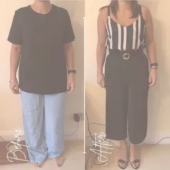 My client felt 'frumpy' hiding in oversized clothes. By understanding her body shape and introducing structured, well-fitting pieces, we created a silhouette that makes her feel confident and excited to get dressed again.