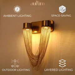 This unique wall light features cascading gold chains, creating a piece of jewelry for the wall. It provides soft, ambient light while serving as a stunning decorative element, embodying the pure essence of luxury.