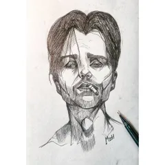 A rough, expressive ink sketch of a man smoking. This style uses sharp, angular lines to create a raw and gritty feel.