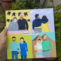 I paint your memories. This is a custom faceless portrait collage I made for a client's parents, combining four of their favorite photos into one special canvas. It's a really personal way to celebrate your loved ones.