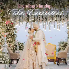 A breathtaking floral mandap that feels like a dream. The combination of lush white flowers and cascading arrangements created a truly magical setting for the couple to exchange their vows.