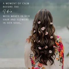 A moment of calm before the 'I do's. We styled her hair with soft waves and delicate flowers, adding a touch of romance to her floral-themed Haldi look.