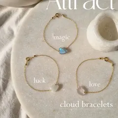 A trio of my cloud bracelets, designed to help you attract what you need. Labradorite for magic, white moonstone for luck, and rose quartz for love.