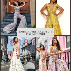 An embroidered jumpsuit is a fun and practical alternative for a Mehendi ceremony. This style is perfect for the bride who wants to be comfortable without sacrificing on glamour.