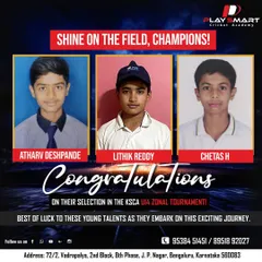 A huge congratulations to Atharv, Lithik, and Chetas on their selection for the KSCA U14 Zonal tournament. We wish them the best of luck.