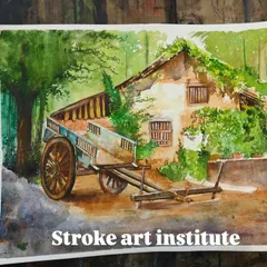 A beautiful watercolor painting of a rustic village scene, showcasing the transparent and fluid qualities of the medium.