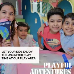 We believe in unlimited playtime. Our play area is a vibrant, multi-level structure where kids can climb, explore, and make new friends in a safe and stimulating environment.
